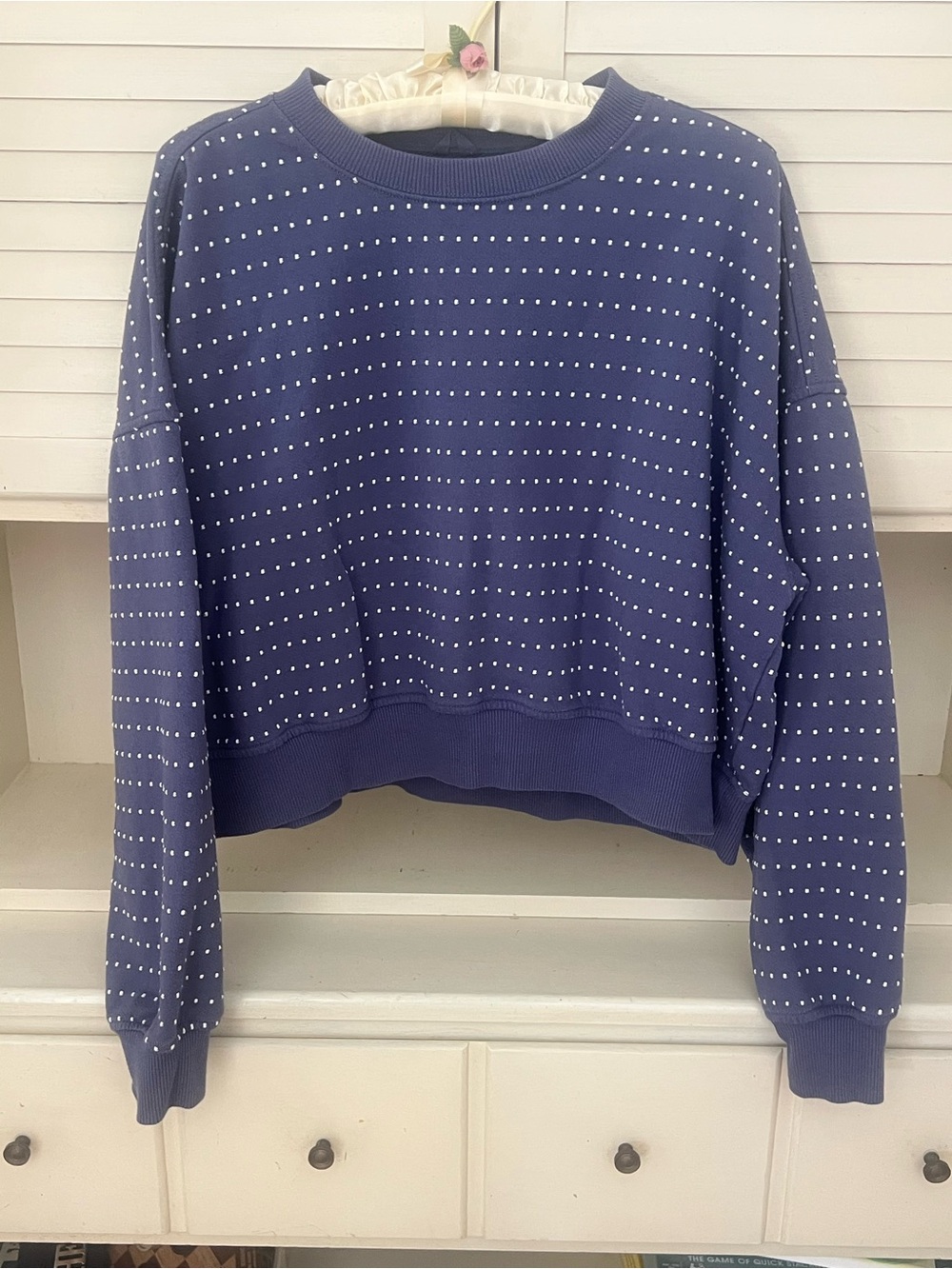 aerie Navy Polka Dot Cropped Crewneck Sweatshirt